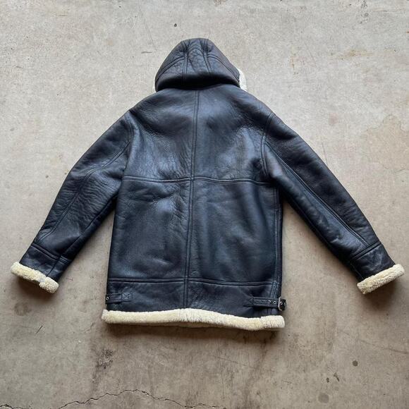 Stunning Vintage Black Sherpa Lined B-3 Style Hooded Leather Jacket 25x32.5” - Picture 8 of 8
